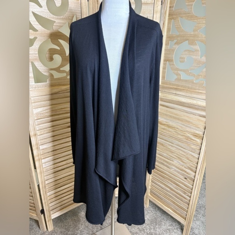 Eileen Fisher Black Waterfall Open Front Cardigan Sweater